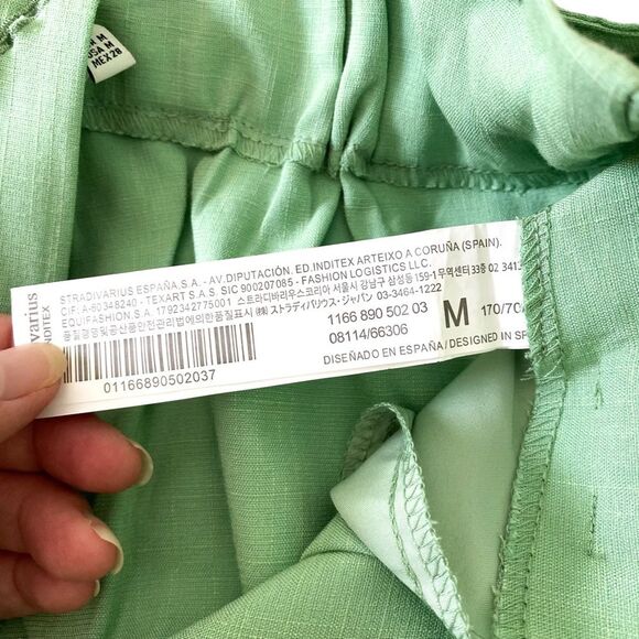 Stradivarius Asos Green Mid Rise Belted Wide Leg Slacks Size Medium - Picture 8 of 11